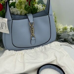 Women's Gucci Jackie 1961 hobo bag medium size light blue grain calf skin NWT
